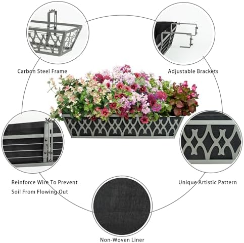 24 inch window boxes planters railing planter box, close-up detail