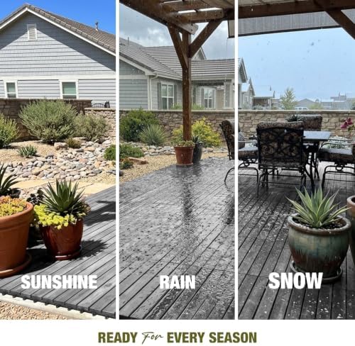 acacia interlocking deck tiles, 12in, 9pcs outdoor flooring shown in use