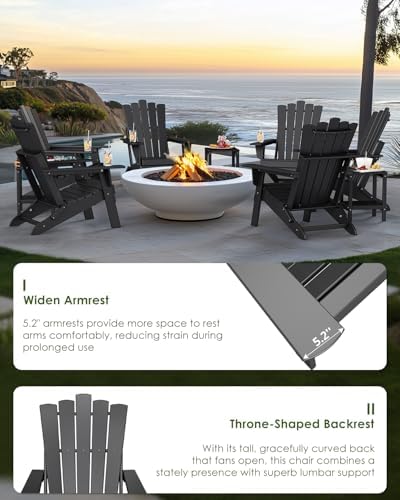 GREENVINES Folding-Adirondack-Chairs-Set-of-2 | HDPE Plastic | Throne Series | Fire Pit Chair | All Weather | for Outdoor Patio Deck Backyard Poolside | Black