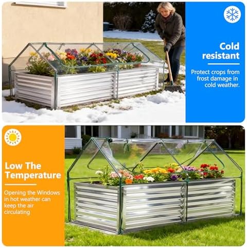 dumos galvanized raised garden bed with cover, clear showing dimensions