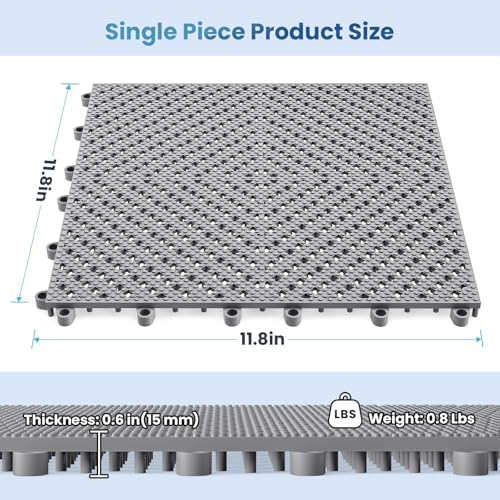 jocoevol 60-pcs interlocking tile, indoor/outdoor drainage interlocking floor showing dimensions