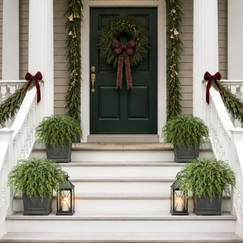 artificial christmas cedar topiary ball tree for front, side view