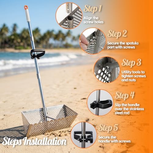 sand flea rake with beach mesh shovel, detachable, side view