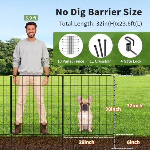 3-layer no dig metal dog fence for yard shown in use