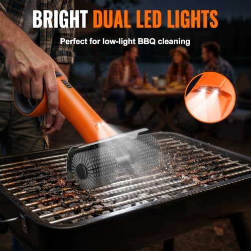 electric grill brush - dual rotating heads cordless on a desk or shelf