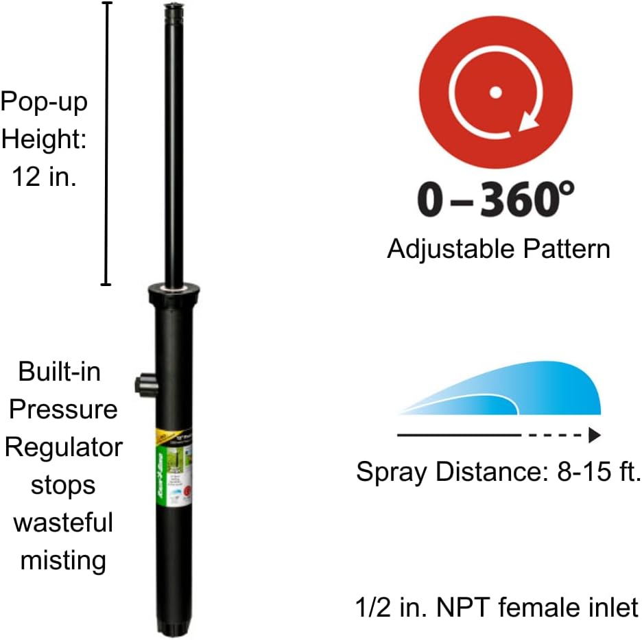Rain Bird 1812APPRS PRS Professional Pop-Up, Full Circle, 8-15 Feet, 12"
