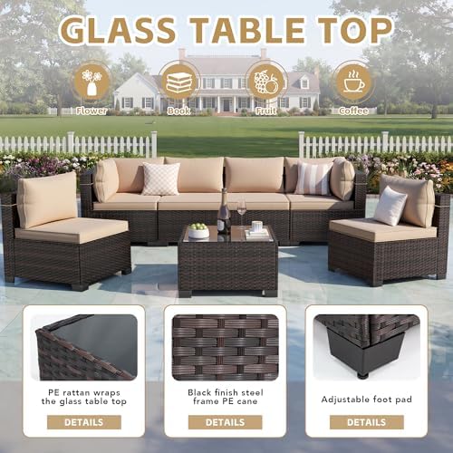 leveleve 7 pieces outdoor patio furniture sets,rattan conversation, side view