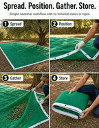 fruit tree netting, 16.4 x 13.1 ft under-tree, front angle view