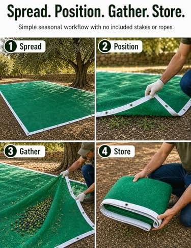 fruit tree netting, 16.4 x 13.1 ft under-tree, front angle view