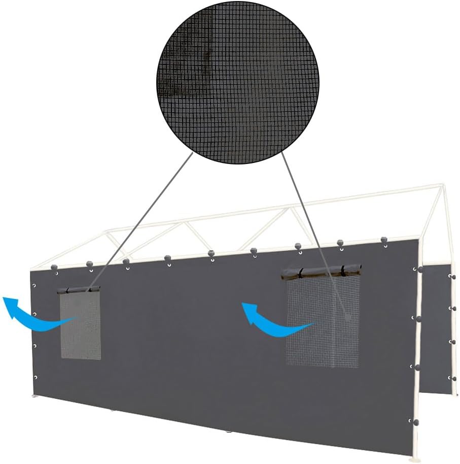 sidewall panel with mesh windows and elastic ball, close-up detail