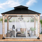clear outdoor curtains patio double zippers door enclosure, front angle view