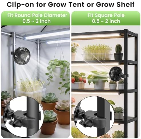 5" clip-on fan 2 units for grow tent, close-up detail
