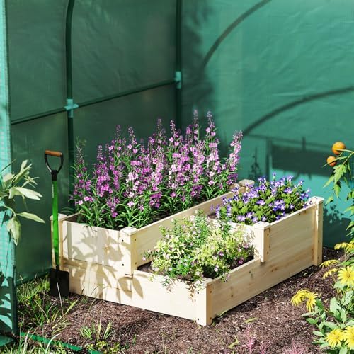 giantex raised garden bed, wood planter box for, close-up detail