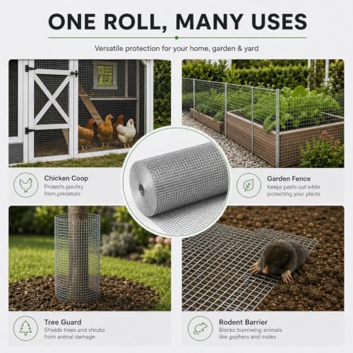 GoldPeak Hardware Cloth 1/4 inch Wire Mesh 48'' x 50' 23 Gauge | Hot-dip Galvanized After Welding, Chicken Wire Fencing Wire Fence Roll Welded Wire Fencing Wire Cloth Snake Fence