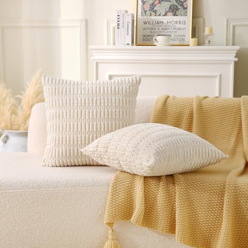 corduroy decorative throw pillow with inserts, 18x18 inch on a desk or shelf