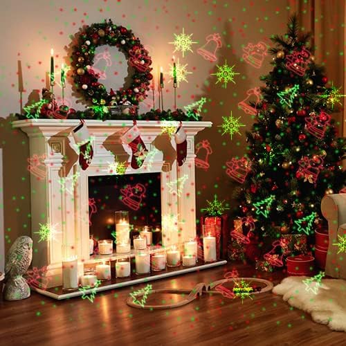 Christmas Projector Lights Outdoor, Led Christmas Laser Lights Landscape Spotlight Red and Green Star Show with Rf Wireless Remote Christmas Decorative for Outdoor Garden Patio Xmas Holiday Party