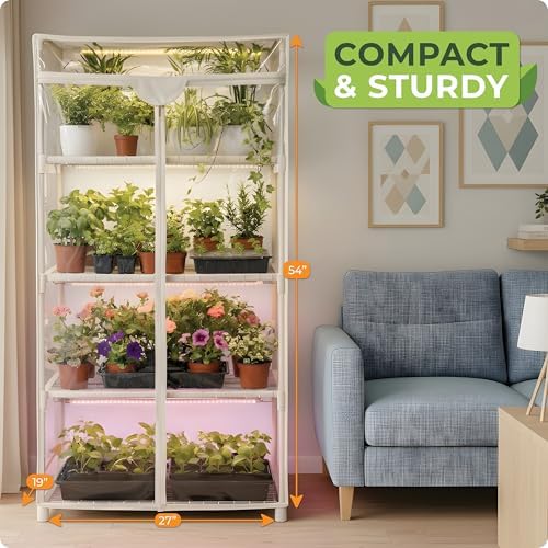 carpathen indoor greenhouse with grow light, 4 tiers shown in use
