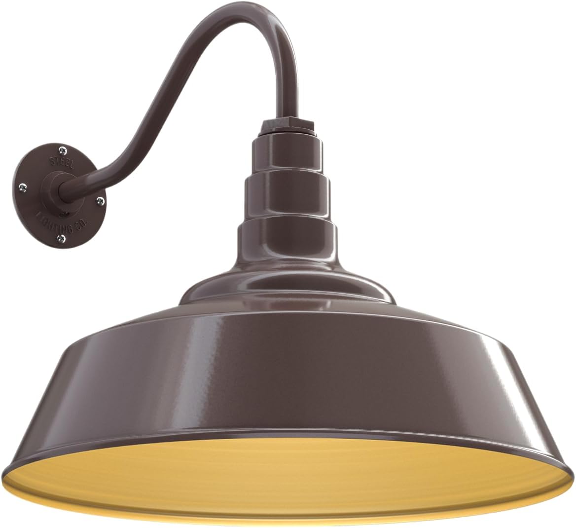 16" Gooseneck Large Barn Light 20" Dome | Outdoor Barn | Dark Bronze/Brass