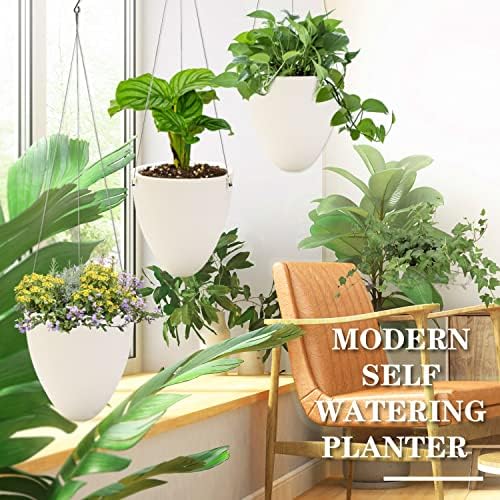 sungmor 3 pack plastic self watering hanging planters, front angle view