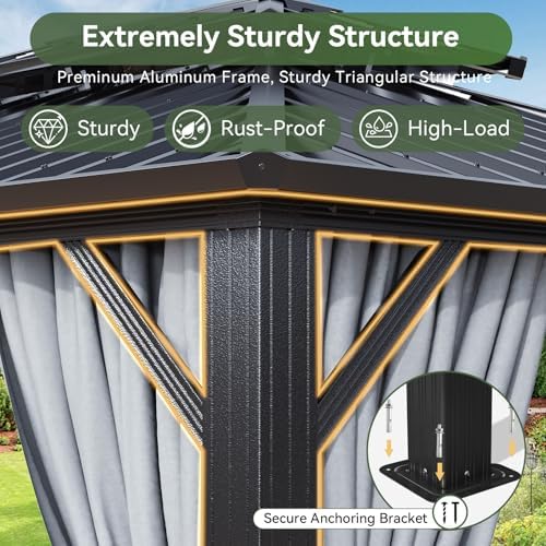 aoxun 12x16ft hardtop gazebo metal gazebo with galvanized, side view