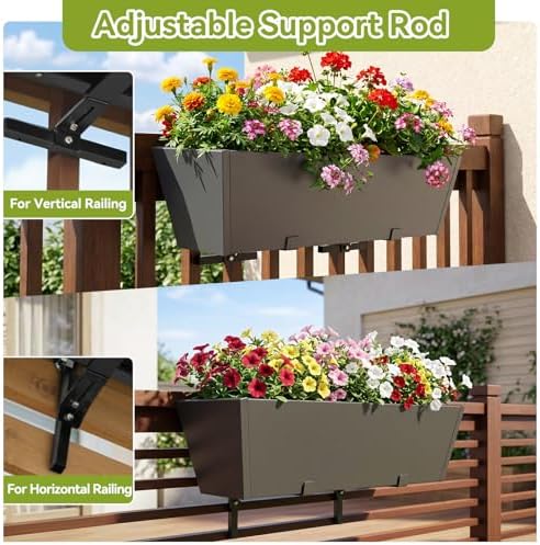 railing planter box 36 inch, heavy duty metal shown in use