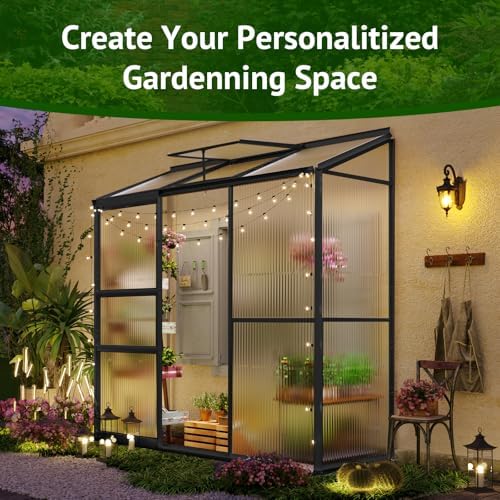 lean-to polycarbonate greenhouse 6x2 ft, black, outdoor garden on a desk or shelf