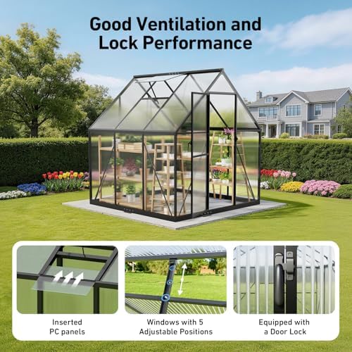 6x6 ft walk in greenhouse with hygrometer, windproof showing dimensions