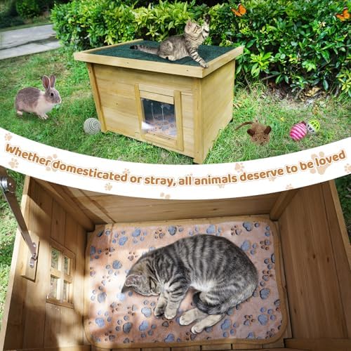 agitree outdoor wooden pet house, weatherproof winter shelter, side view
