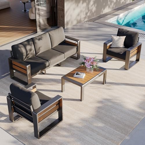 aoxun aluminum patio furniture set, 5 seats sectional, front angle view