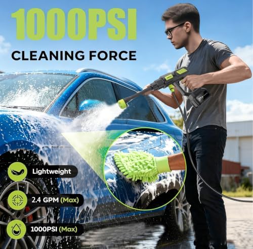 cordless pressure washer, 1000 psi portable handheld power, side view