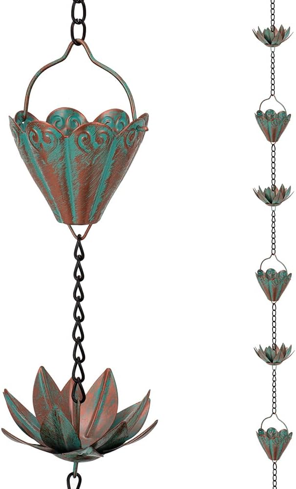 10.3ft lotus rain chains for outside gutters, eaves, main product view