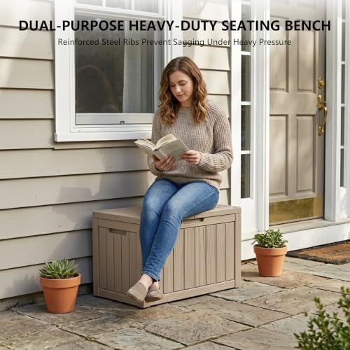 outdoor storage box, 50 gallon waterproof deck box, package contents