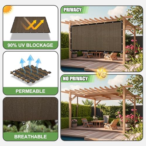 90% outdoor sun shade cloth, 6'×10' pergola shade showing dimensions
