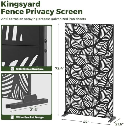 kingsyard 72x47 inch metal privacy screen outdoor freestanding shown in use