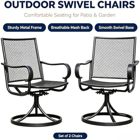 Outdoor 360° Swivel Rocking Chairs Set of 2, All Iron Mesh Patio Rocker Chairs, Electroplated Anti-Rust Heavy Duty Metal Swivel Dining Chairs with Curved Armrest for Porch, Deck, Backyard, Garden