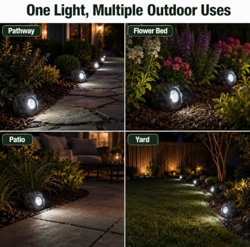 solar rock lights outdoor – 2 pack waterproof on a desk or shelf