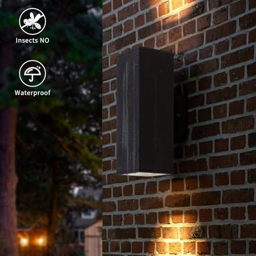 mirrea 14" Modern Outdoor Porch Light in 2 Lights, Matte Black, 2 Pack | Patio wall sconce, aluminum rectangular tube, tempered glass, waterproof. Up & down lighting for outdoor wall mount fixture.