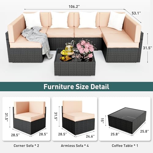 pamapic 7 pieces outdoor sectional furniture，wicker patio sectional, close-up detail