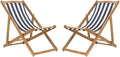 SAFAVIEH Outdoor - Loren Folding Sling Chair Set of 2 - Natural & Navy Stripe - Solid Wood Frame - Portable Bistro Design - Ideal for Patio, Poolside, Backyard, 24" W x 43" D x 25" H (PAT7040A-SET2)