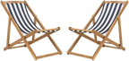 SAFAVIEH Outdoor - Loren Folding Sling Chair Set of 2 - Natural & Navy Stripe - Solid Wood Frame - Portable Bistro Design - Ideal for Patio, Poolside, Backyard, 24" W x 43" D x 25" H (PAT7040A-SET2)