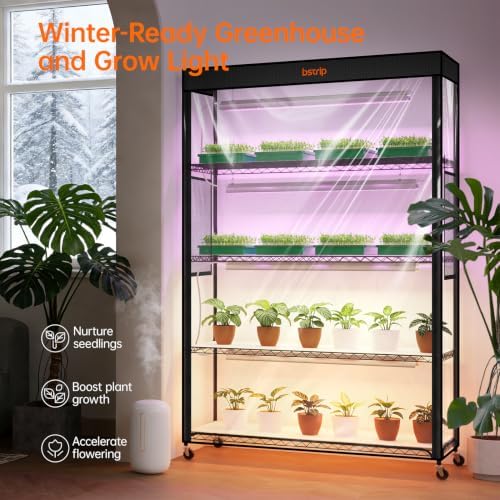 bstrip indoor greenhouse with grow light, 5-tier 47.2x17.8x71in shown in use