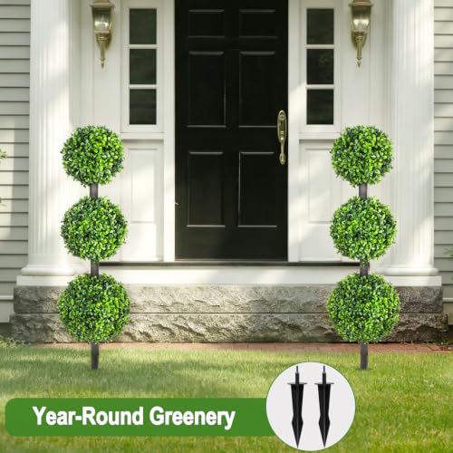 3ft artificial triple ball boxwood topiary tree,set of showing dimensions