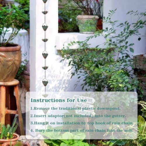 10.3ft lotus rain chains for outside gutters, eaves showing dimensions