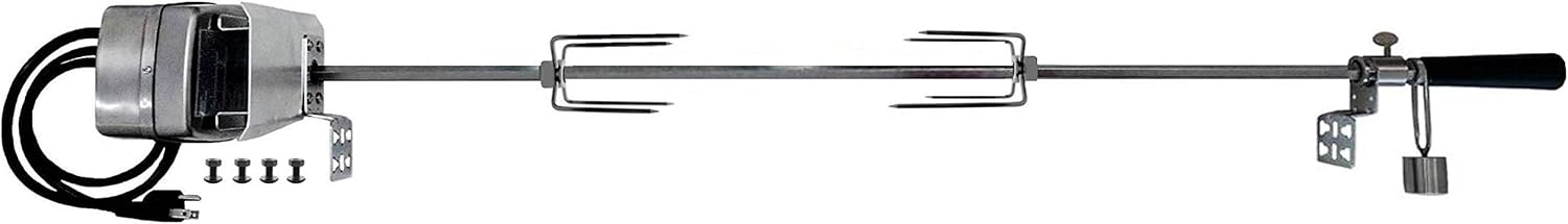 OneGrill Heavy Duty Chrome Steel Universal Grill Rotisserie Kit with 13 Watt 50 lb. Stainless Electric Motor - 45 Inch X 1/2 Inch Hexagon Spit Rod (Grills Up to 38 Inches Wide) NOT for Weber