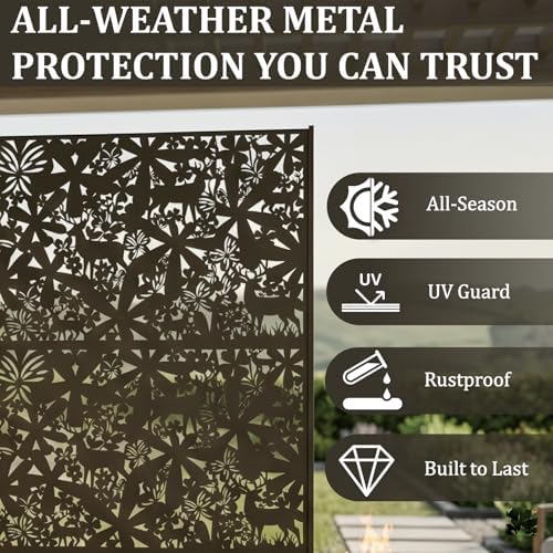 metal privacy screen outdoor 6ft – freestanding laser shown in use