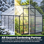 6x6ft aluminum polycarbonate greenhouse kit, elegant black, front angle view