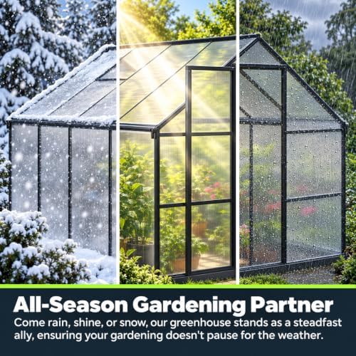 6x6ft aluminum polycarbonate greenhouse kit, elegant black, front angle view