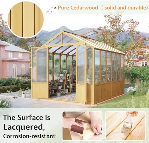 jocisland 8 x 9.5-ft wooden greenhouse shown in use