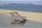 SAFAVIEH Outdoor - Loren Folding Sling Chair Set of 2 - Natural & Navy Stripe - Solid Wood Frame - Portable Bistro Design - Ideal for Patio, Poolside, Backyard, 24" W x 43" D x 25" H (PAT7040A-SET2)