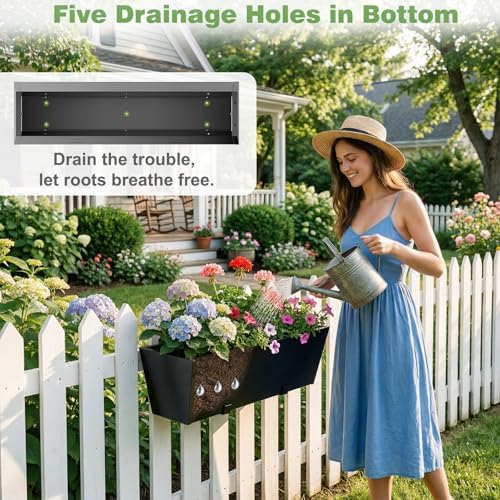 railing planter for outdoor plants 36'' metal hanging showing dimensions